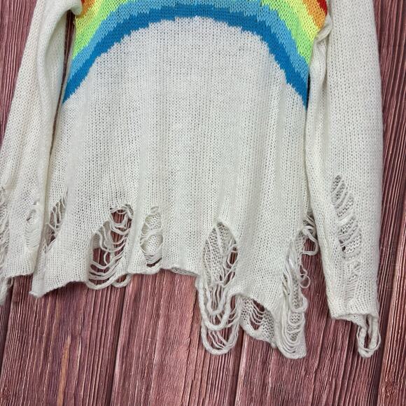 Wildfox White Label Rainbow Sweater Distressed Slouchy Oversized Womens Size XS - Picture 5 of 7